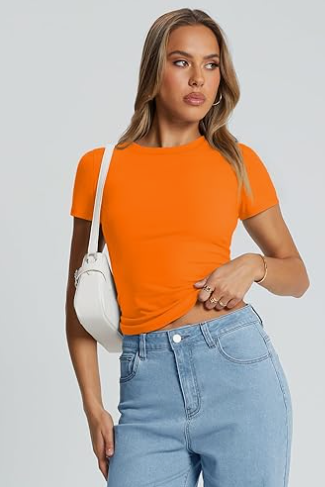 Women's Basic T-Shirts, Summer Blouses 2025, Short Sleeve, Slim Fit, Stylish Sportswear