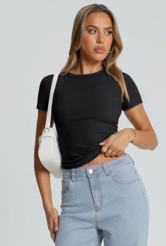 Women's Basic T-Shirts, Summer Blouses 2025, Short Sleeve, Slim Fit, Stylish Sportswear