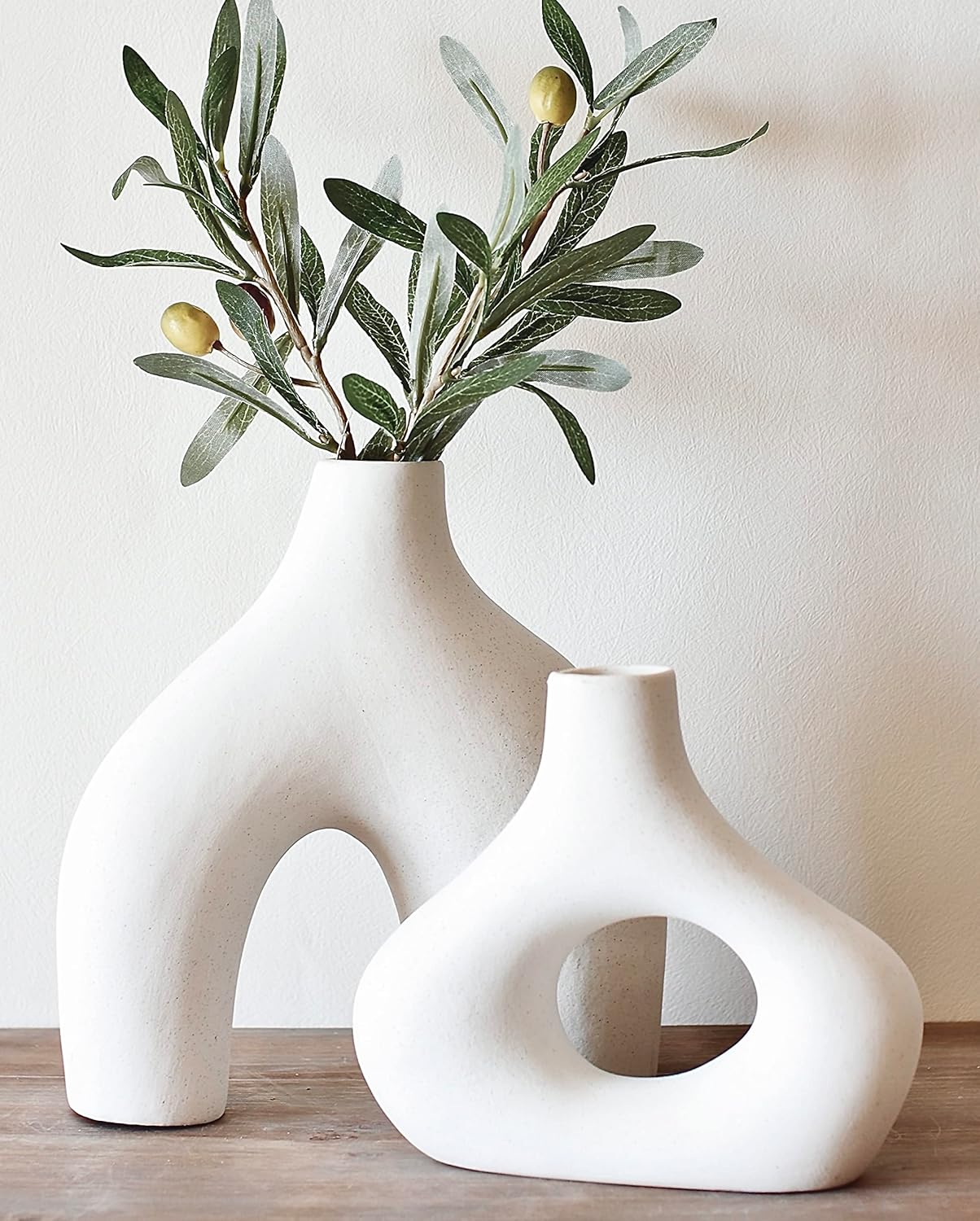 Large White Ceramic Vase - Simple Scandinavian Style Design, Hollow | Table Centerpiece, Olive Plant, Wedding, Living Room, Bookshelf, Office, Modern Home, Entryway, Console