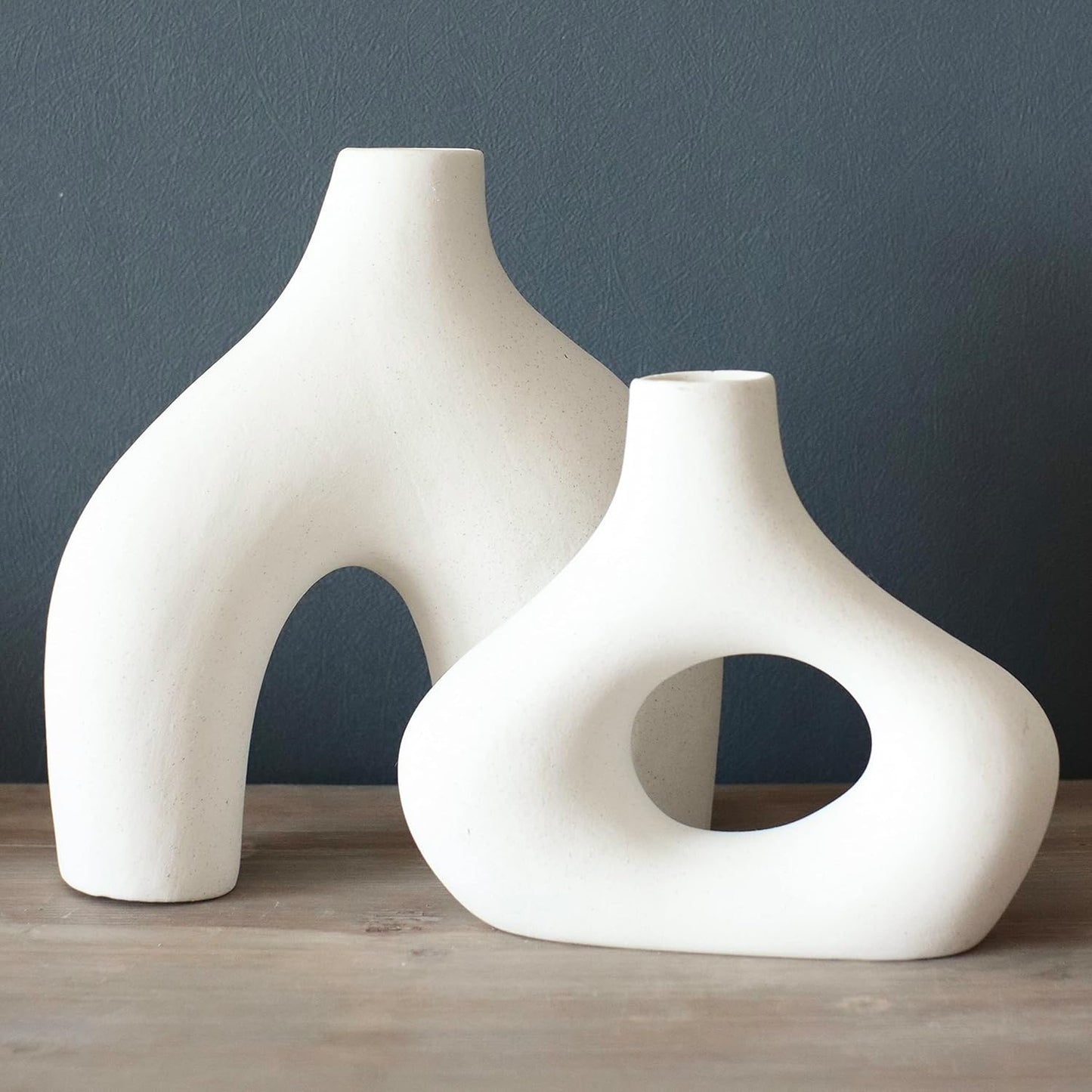 Large White Ceramic Vase - Simple Scandinavian Style Design, Hollow | Table Centerpiece, Olive Plant, Wedding, Living Room, Bookshelf, Office, Modern Home, Entryway, Console
