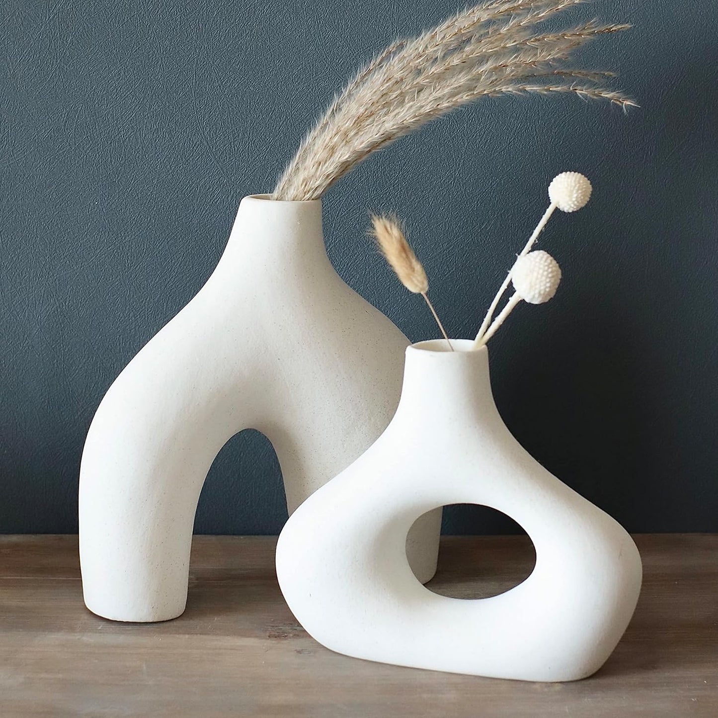 Large White Ceramic Vase - Simple Scandinavian Style Design, Hollow | Table Centerpiece, Olive Plant, Wedding, Living Room, Bookshelf, Office, Modern Home, Entryway, Console