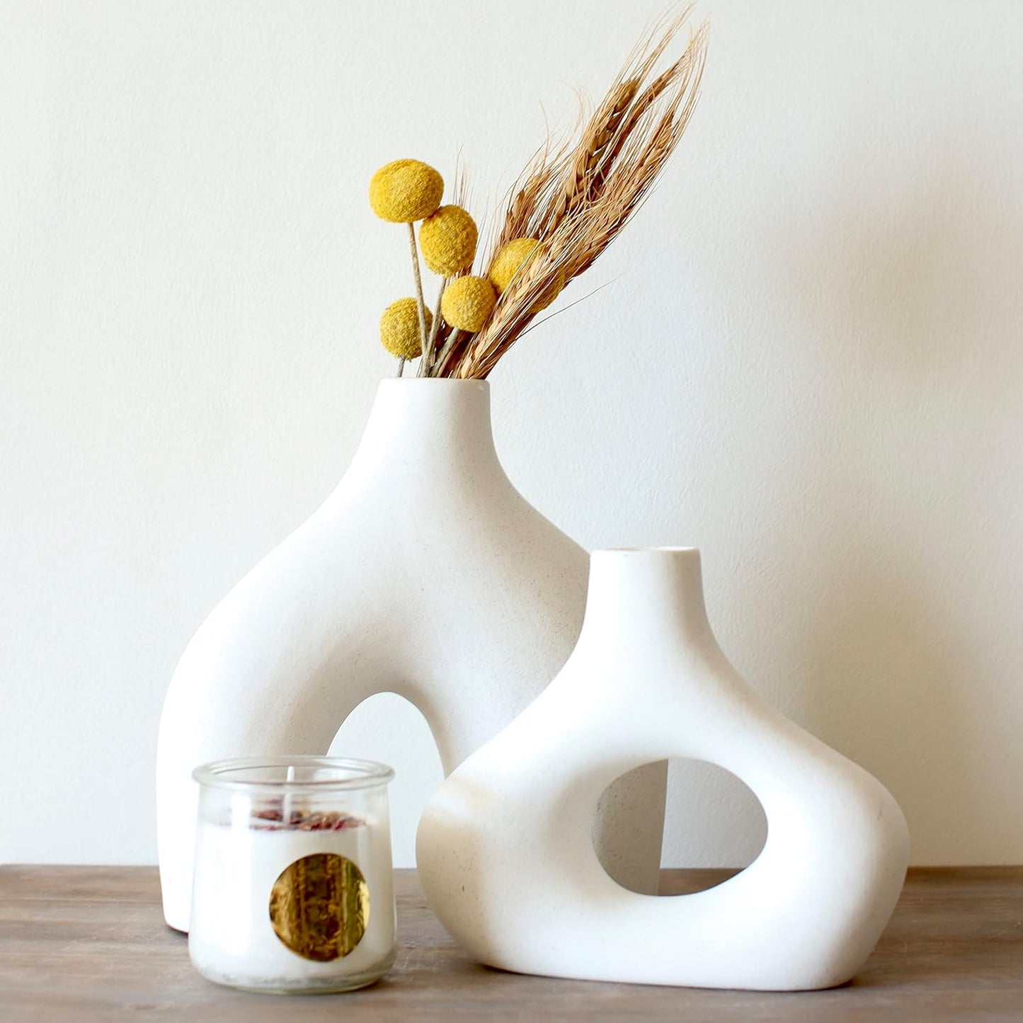 Large White Ceramic Vase - Simple Scandinavian Style Design, Hollow | Table Centerpiece, Olive Plant, Wedding, Living Room, Bookshelf, Office, Modern Home, Entryway, Console