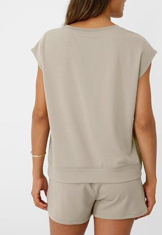 Women's Summer Short Sleeve Round Neck Drawstring 2 Piece Sports Set with Pocket