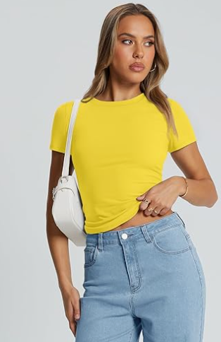 Women's Basic T-Shirts, Summer Blouses 2025, Short Sleeve, Slim Fit, Stylish Sportswear