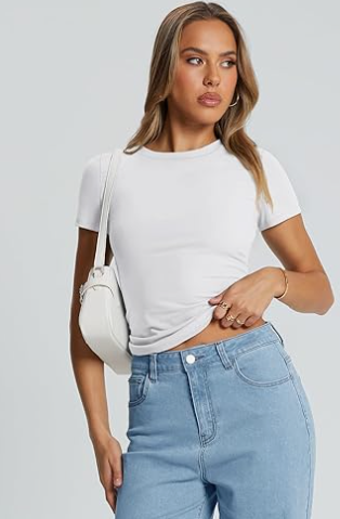 Women's Basic T-Shirts, Summer Blouses 2025, Short Sleeve, Slim Fit, Stylish Sportswear