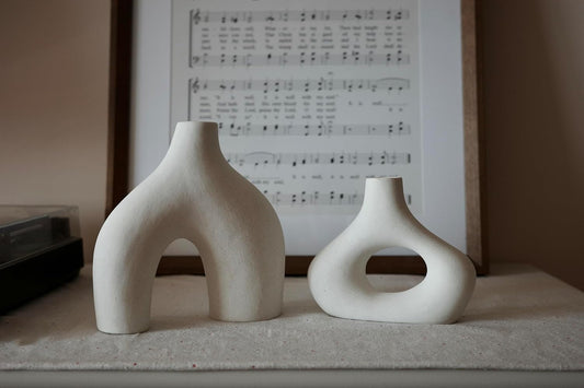 Large White Ceramic Vase - Simple Scandinavian Style Design, Hollow | Table Centerpiece, Olive Plant, Wedding, Living Room, Bookshelf, Office, Modern Home, Entryway, Console