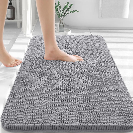 30x20 Bath Rugs, Super Soft and Absorbent Bath Mats, Quick Drying Rubber Backing, Machine Washable for Bathroom Floor, Tub and Shower, Home Decor Accessories, Grey