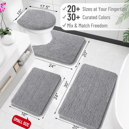 30x20 Bath Rugs, Super Soft and Absorbent Bath Mats, Quick Drying Rubber Backing, Machine Washable for Bathroom Floor, Tub and Shower, Home Decor Accessories, Grey