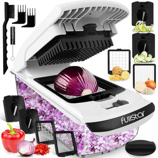 Vegetable Chopper & Spiral Slicer R - Food Chopper with Container, Fruit Slicer, Kitchen Tools & Accessories, Household Essentials (4 in 1, White)